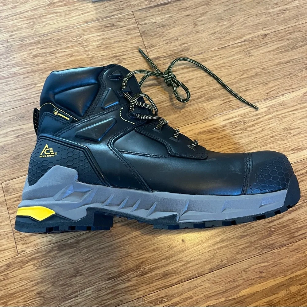 Ace Heavy-duty Black Work Boots With Yellow Accent